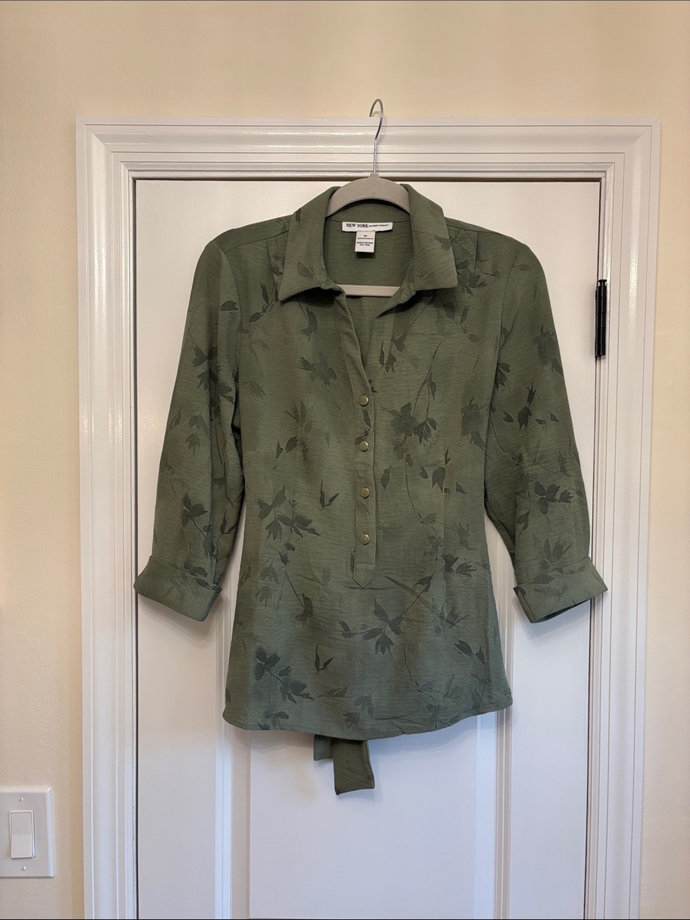 NYDJ Olive Green Floral Button-Pullover Women's Blouse